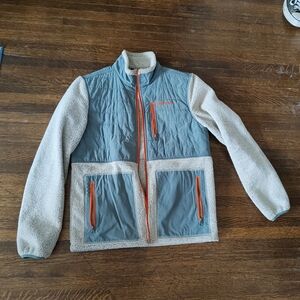 Marmot Teal and Cream Fleece Jacket with Orange Zippers